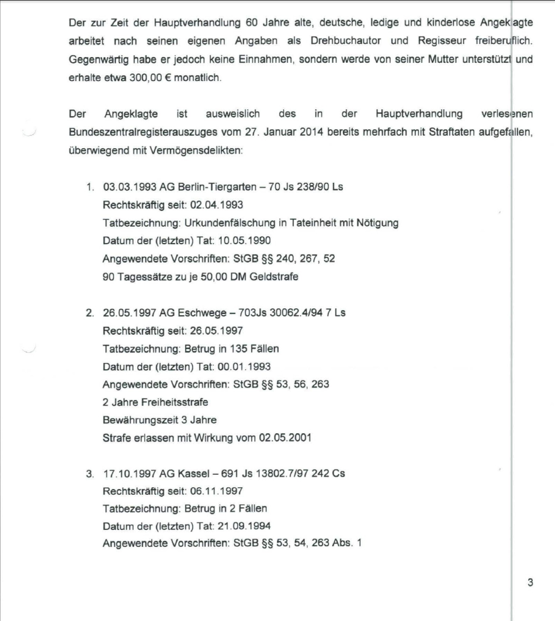 Liste von Fuhrmanns Vorstrafen lt. Gerichtsurteil vom 19.02.2014